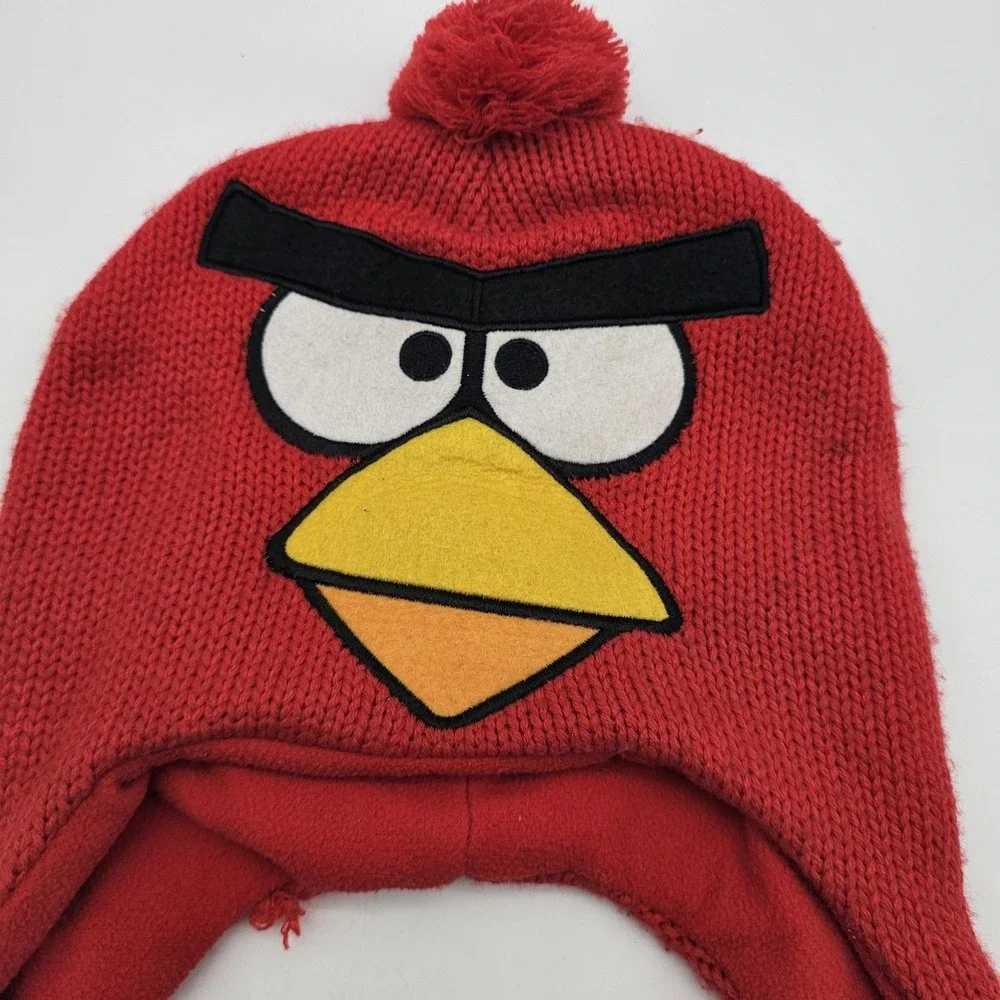 Angry Birds Hat Trapper Boys One Size Red Fleece Ear Flap Winter‎ Tassel Pom